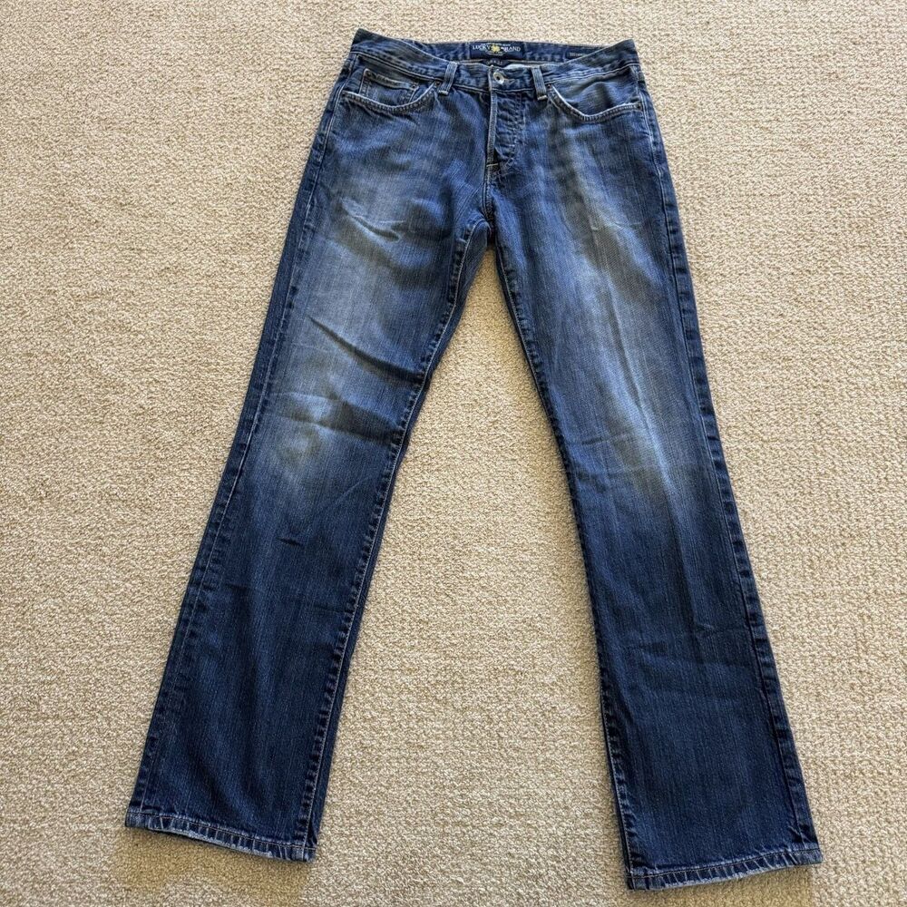 Lucky Brand Jeans 221 Original Straight Mens Size 30X32 Blue Embroidered Denim